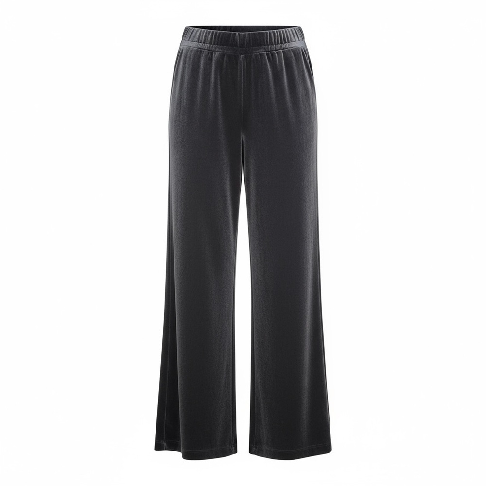 Lands End Gray Black Wide Leg Velour Pants Lounge Casual Stretch Size XS 2 4